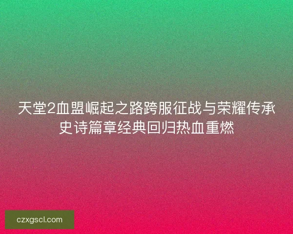 天堂2血盟崛起之路跨服征战与荣耀传承史诗篇章经典回归热血重燃